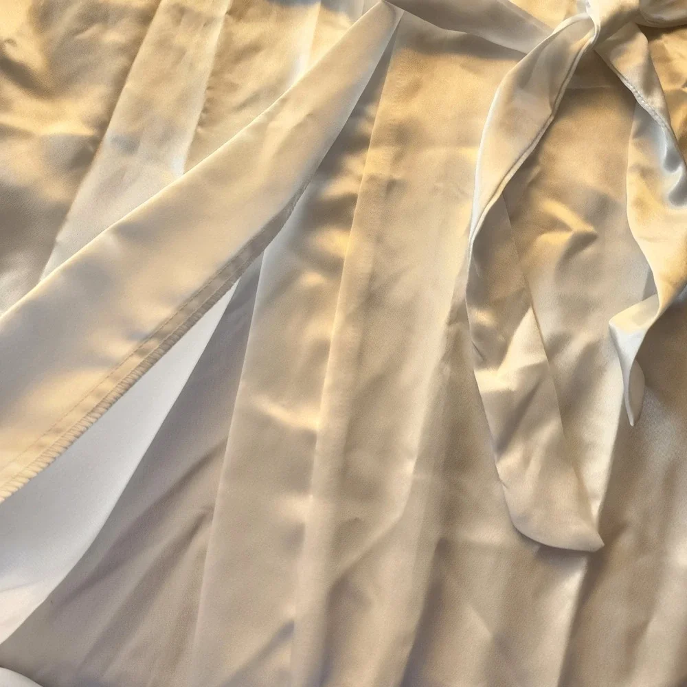 California Dynasty Robe Womens White Lace Collar Bridal‎ Wedding Satin Vintage